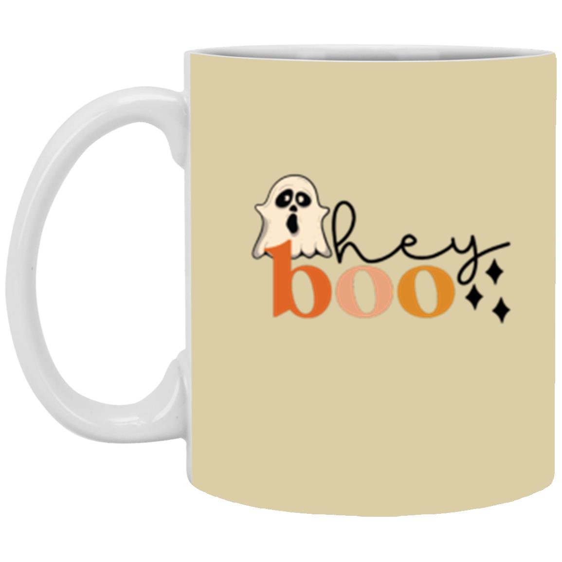 Custom White Mug w/ Background Color "Hey Boo"