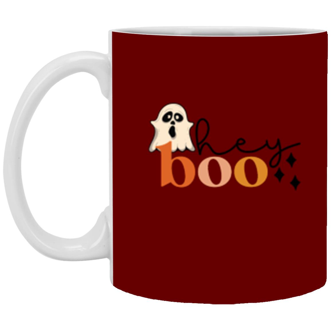 Custom White Mug w/ Background Color "Hey Boo"