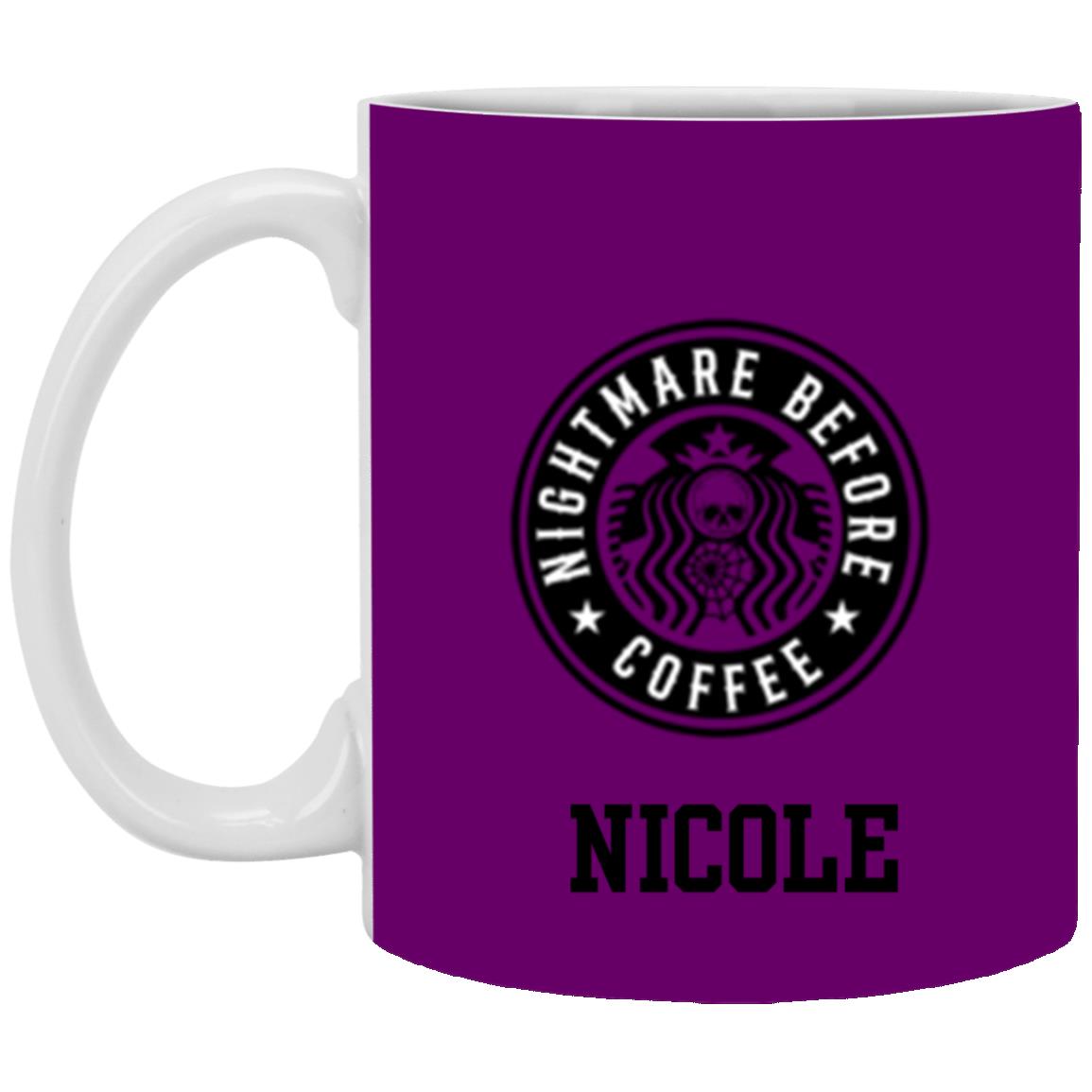 Personalized White Mug w/ Background Color "Nightmare Before Coffee"