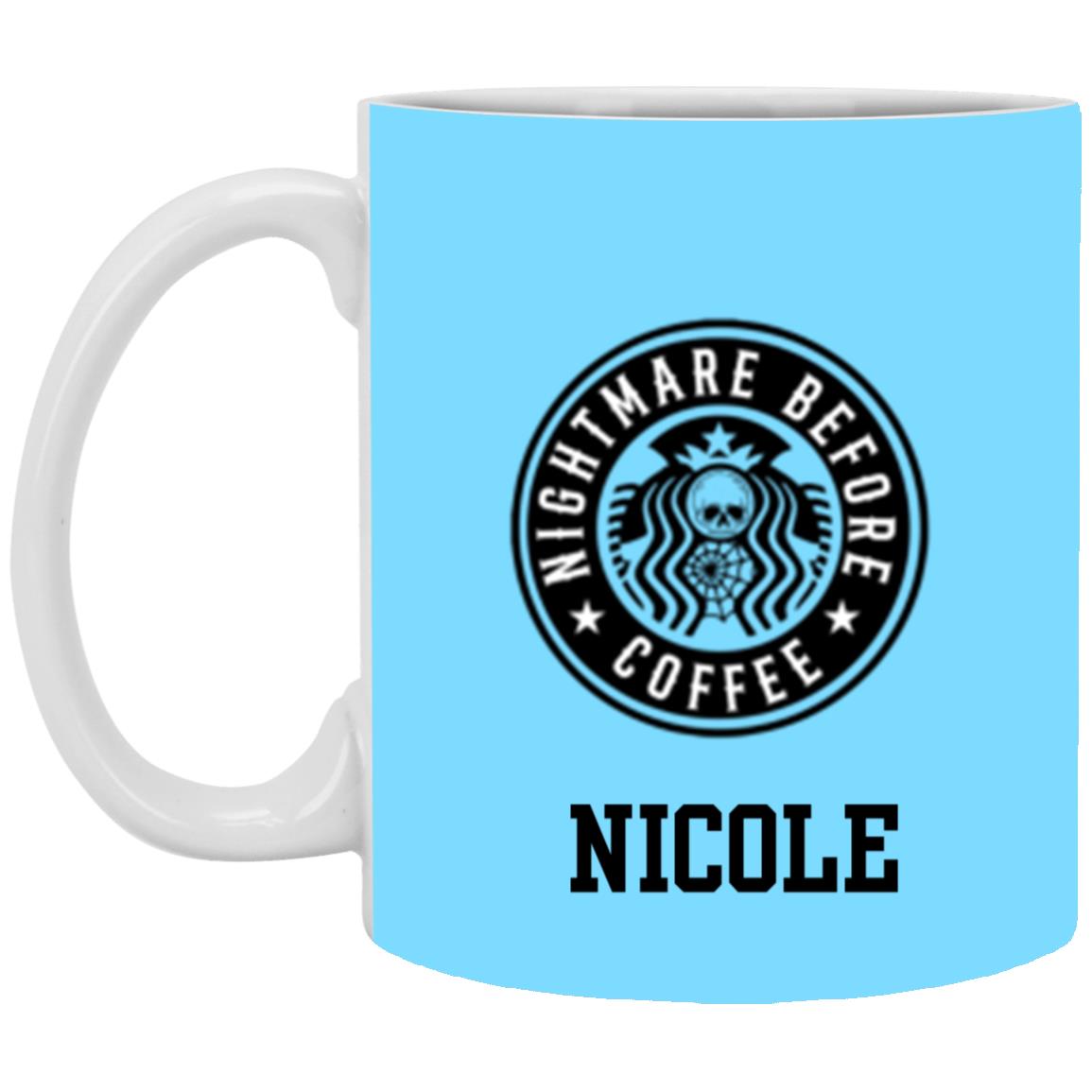 Personalized White Mug w/ Background Color "Nightmare Before Coffee"