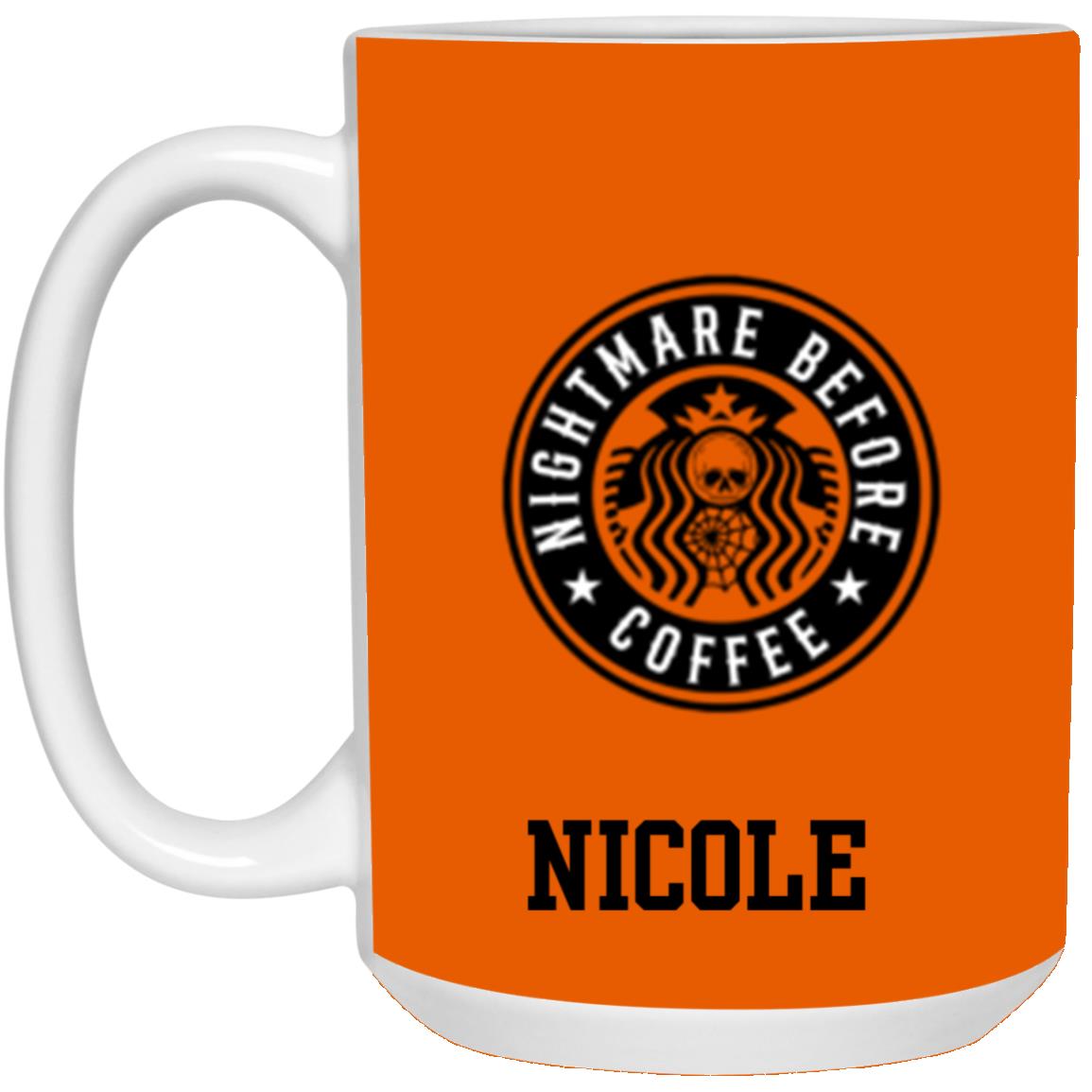 Personalized White Mug w/ Background Color "Nightmare Before Coffee"