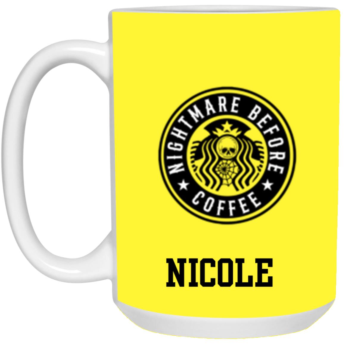 Personalized White Mug w/ Background Color "Nightmare Before Coffee"