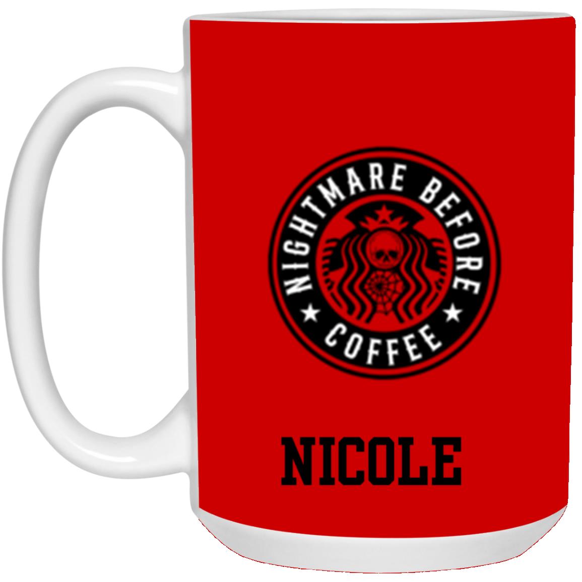 Personalized White Mug w/ Background Color "Nightmare Before Coffee"