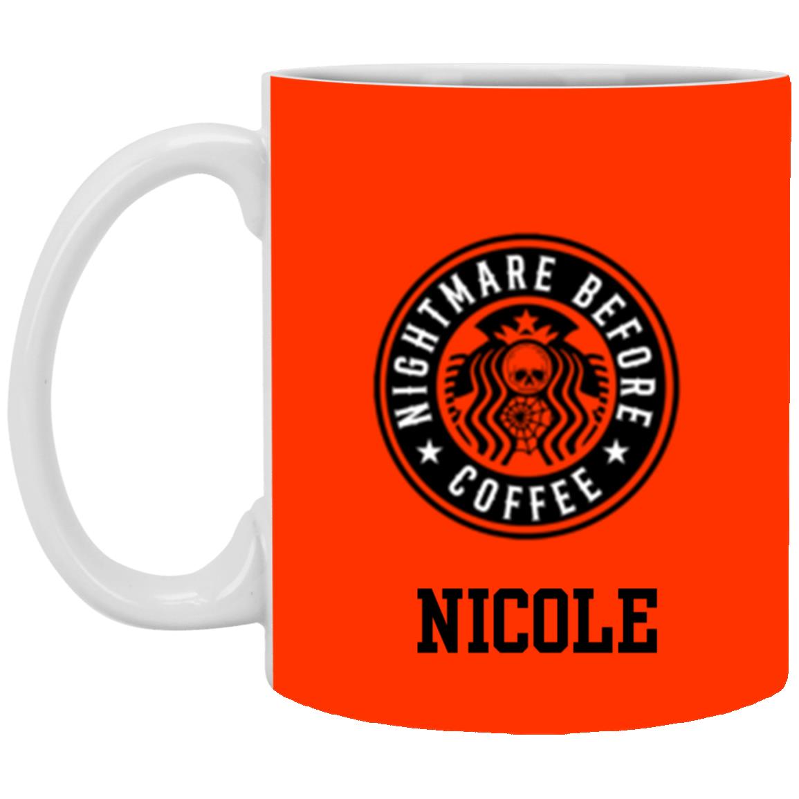 Personalized White Mug w/ Background Color "Nightmare Before Coffee"