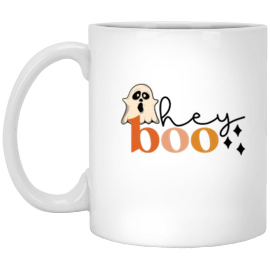 Custom White Mug w/ Background Color "Hey Boo"