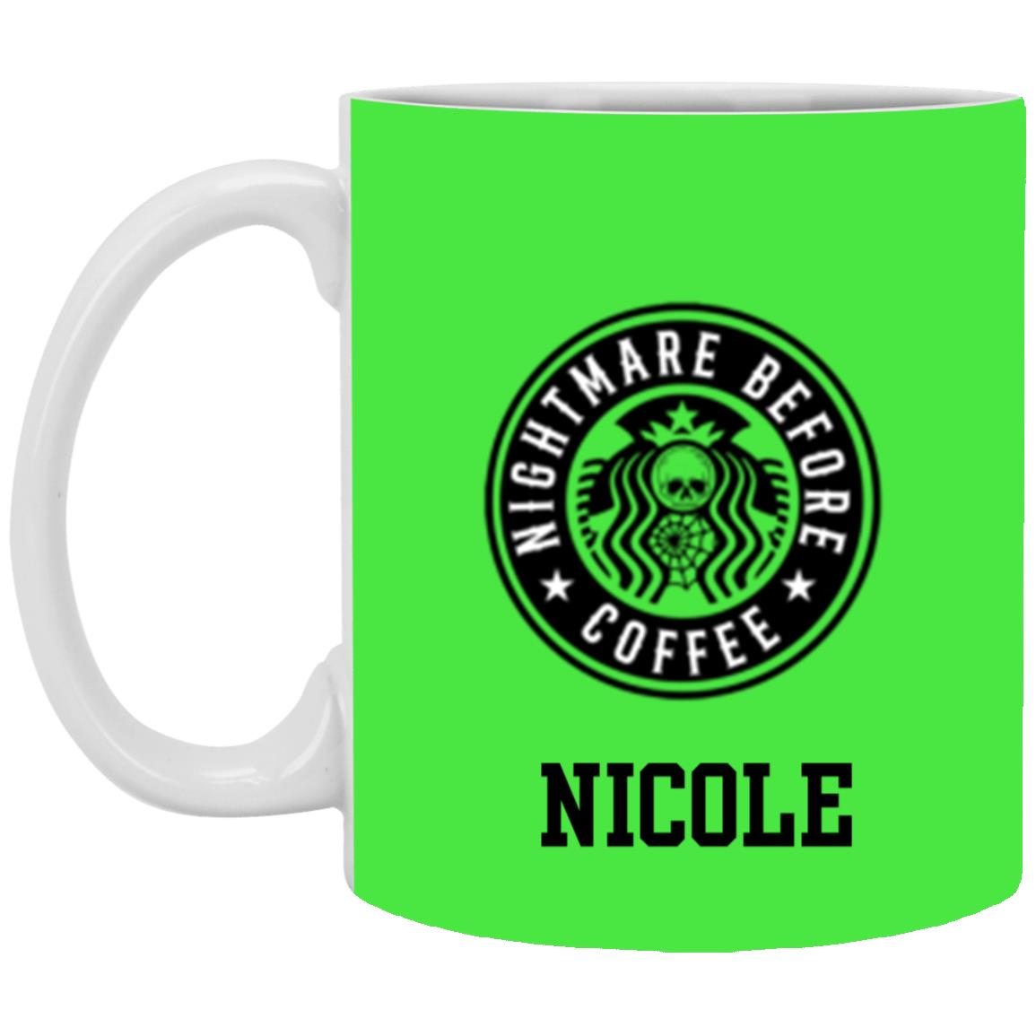 Personalized White Mug w/ Background Color "Nightmare Before Coffee"