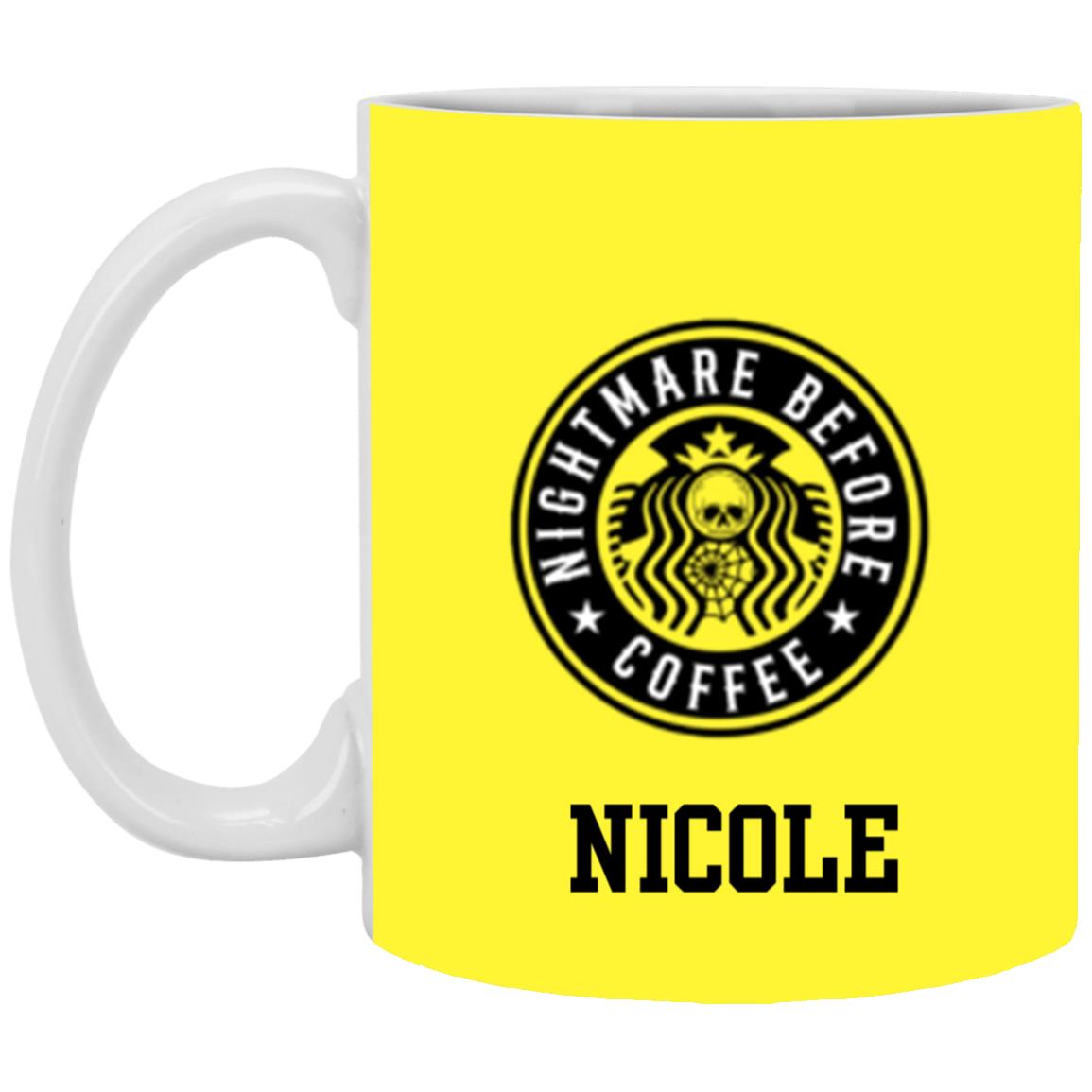 Personalized White Mug w/ Background Color "Nightmare Before Coffee"