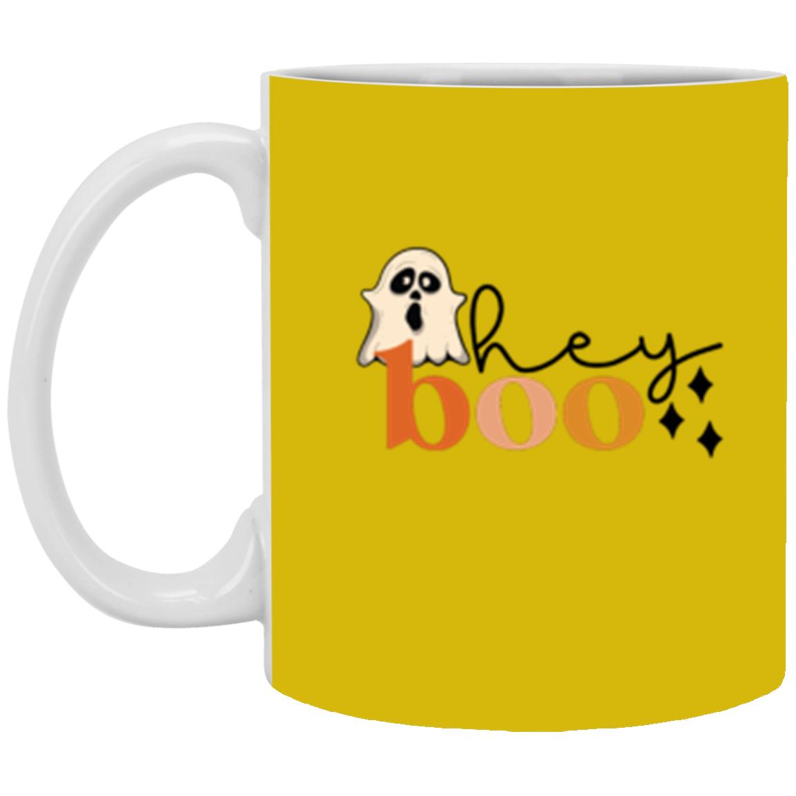 Custom White Mug w/ Background Color "Hey Boo"