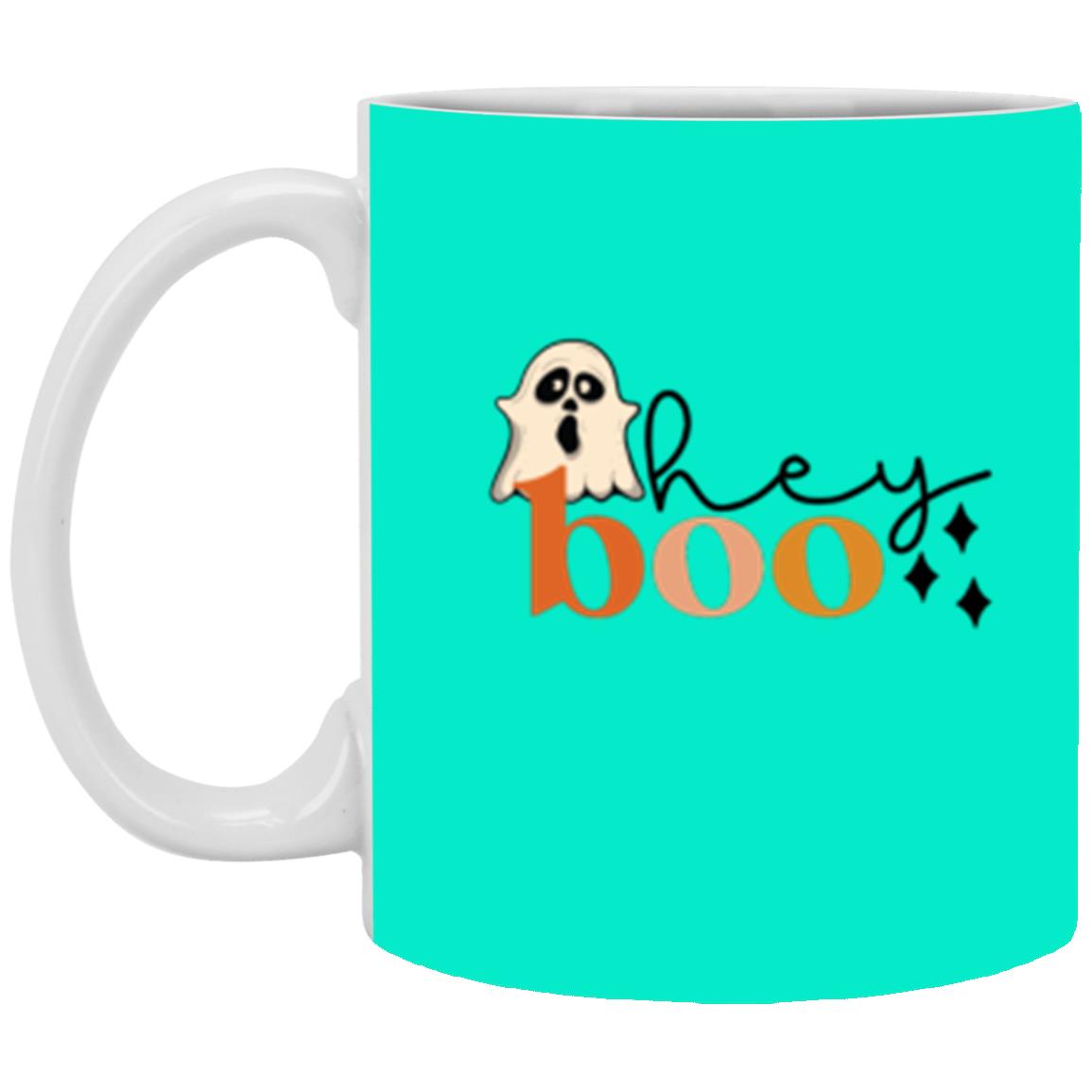 Custom White Mug w/ Background Color "Hey Boo"