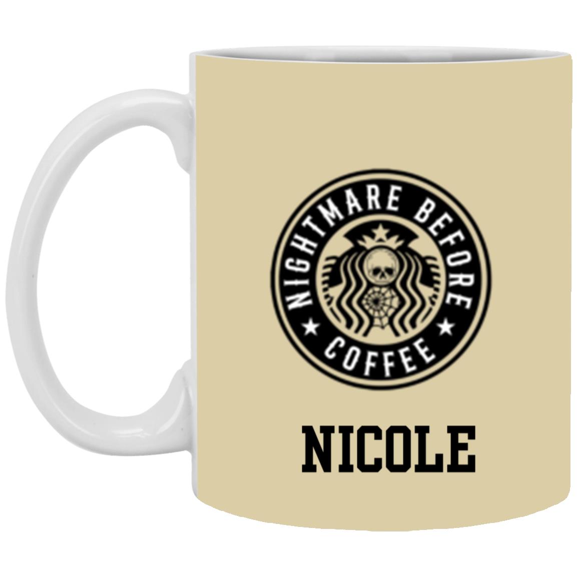 Personalized White Mug w/ Background Color "Nightmare Before Coffee"