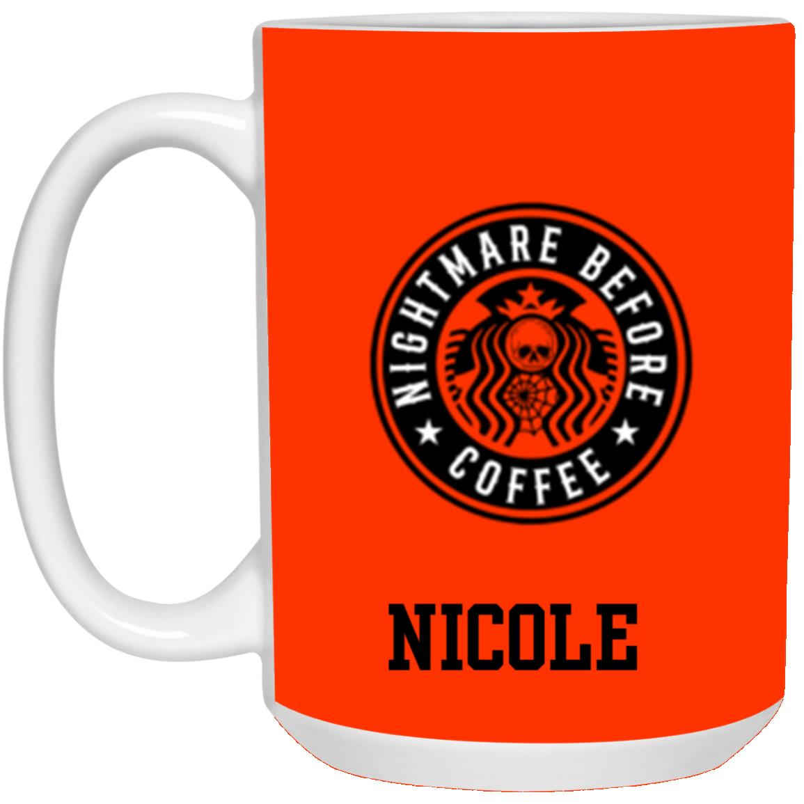 Personalized White Mug w/ Background Color "Nightmare Before Coffee"