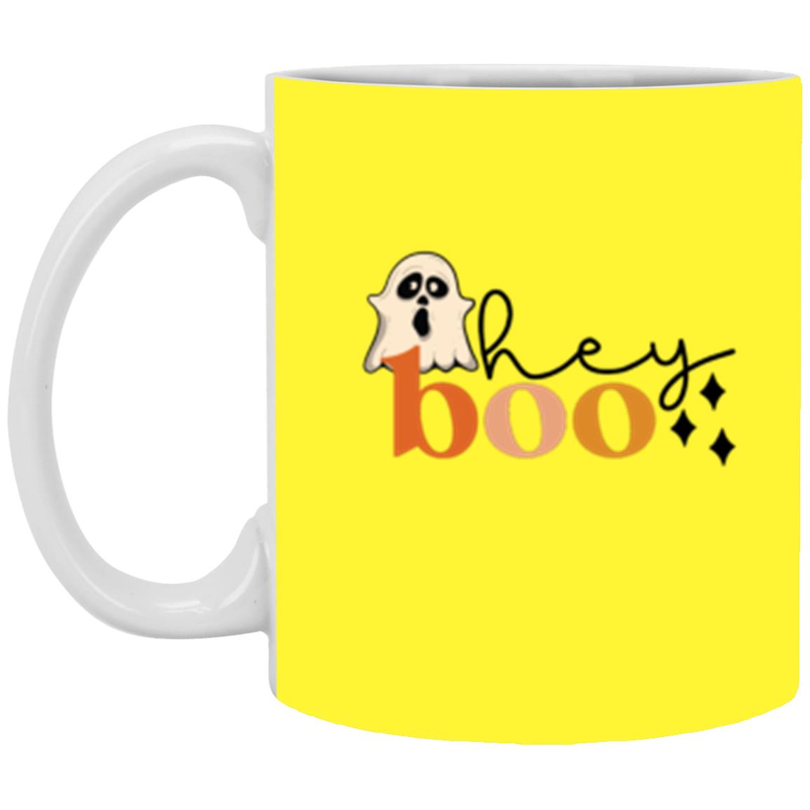 Custom White Mug w/ Background Color "Hey Boo"