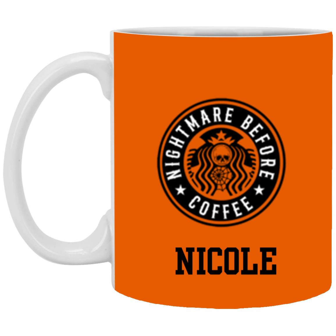 Personalized White Mug w/ Background Color "Nightmare Before Coffee"