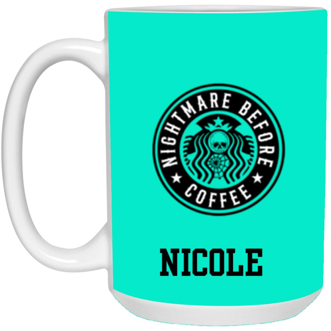 Personalized White Mug w/ Background Color "Nightmare Before Coffee"