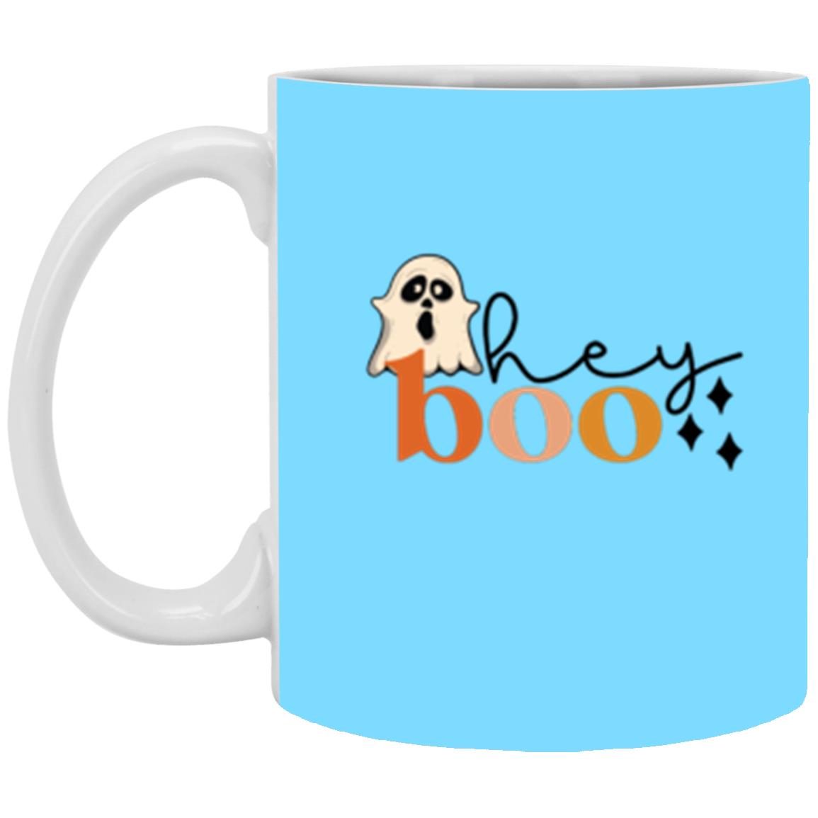 Custom White Mug w/ Background Color "Hey Boo"