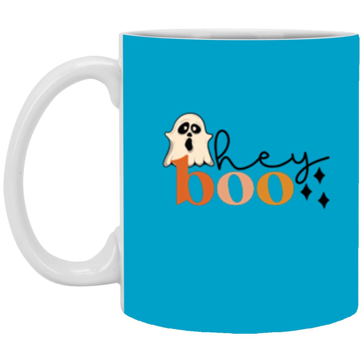 Custom White Mug w/ Background Color "Hey Boo"